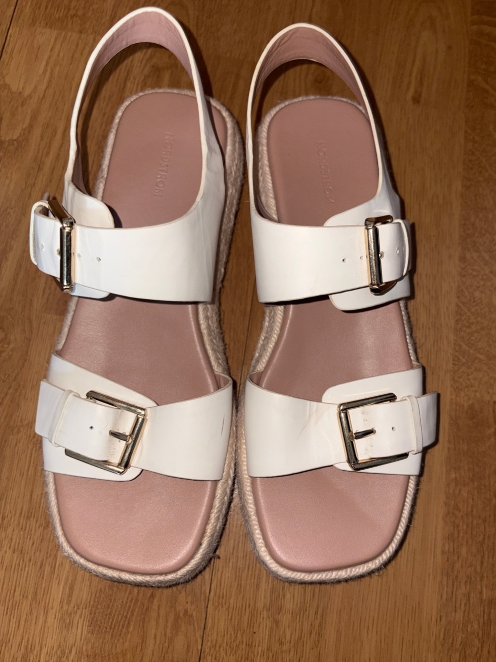 Nordstrom White Slingback Sandals with Gold Buckles